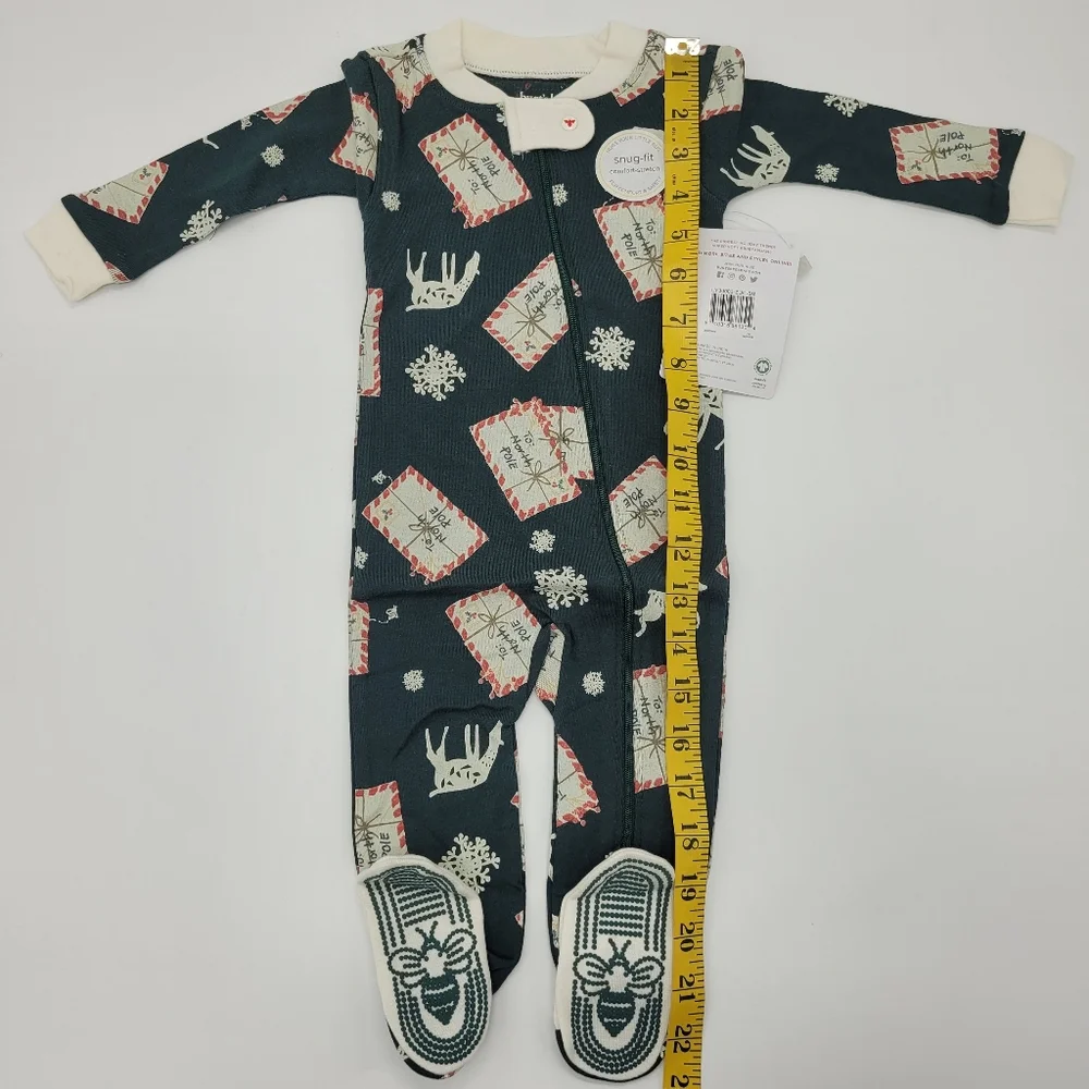 Burt's Bees Baby Footie Sleeper Dark Green White Letters To Santa 3-6mo NEW